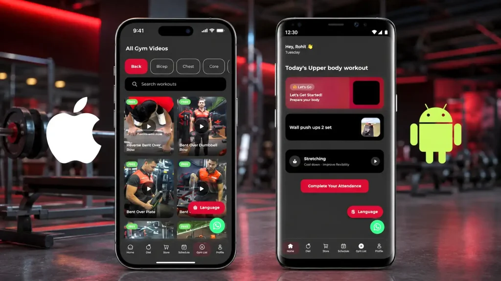 CPT cross-platform Flutter fitness mobile app UI connected with Laravel backend system