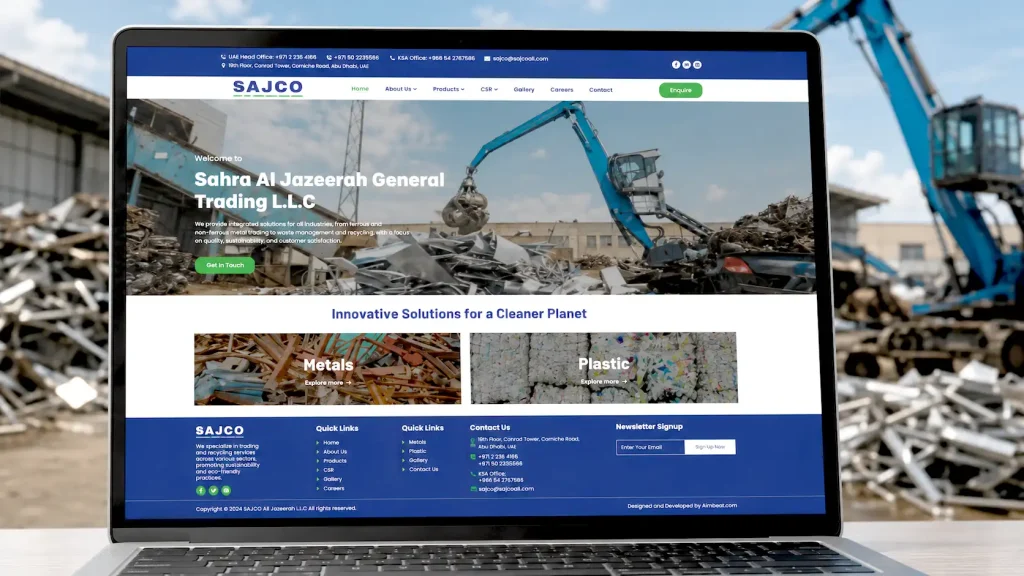 Sahra Al Jazeerah scrap trading company website UI on tablet and mobile view