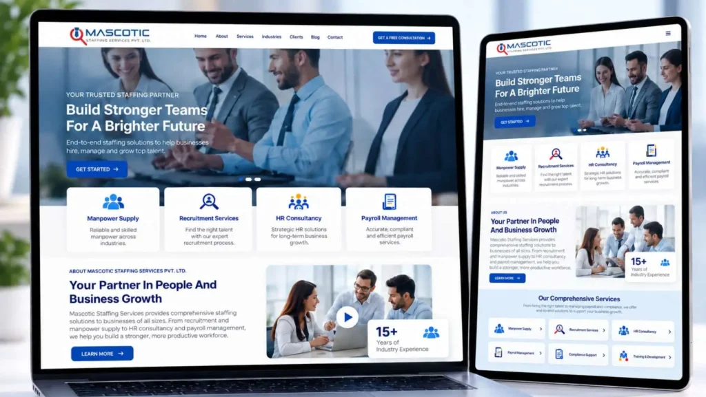 Mascotic corporate website design displaying high-converting web user interface