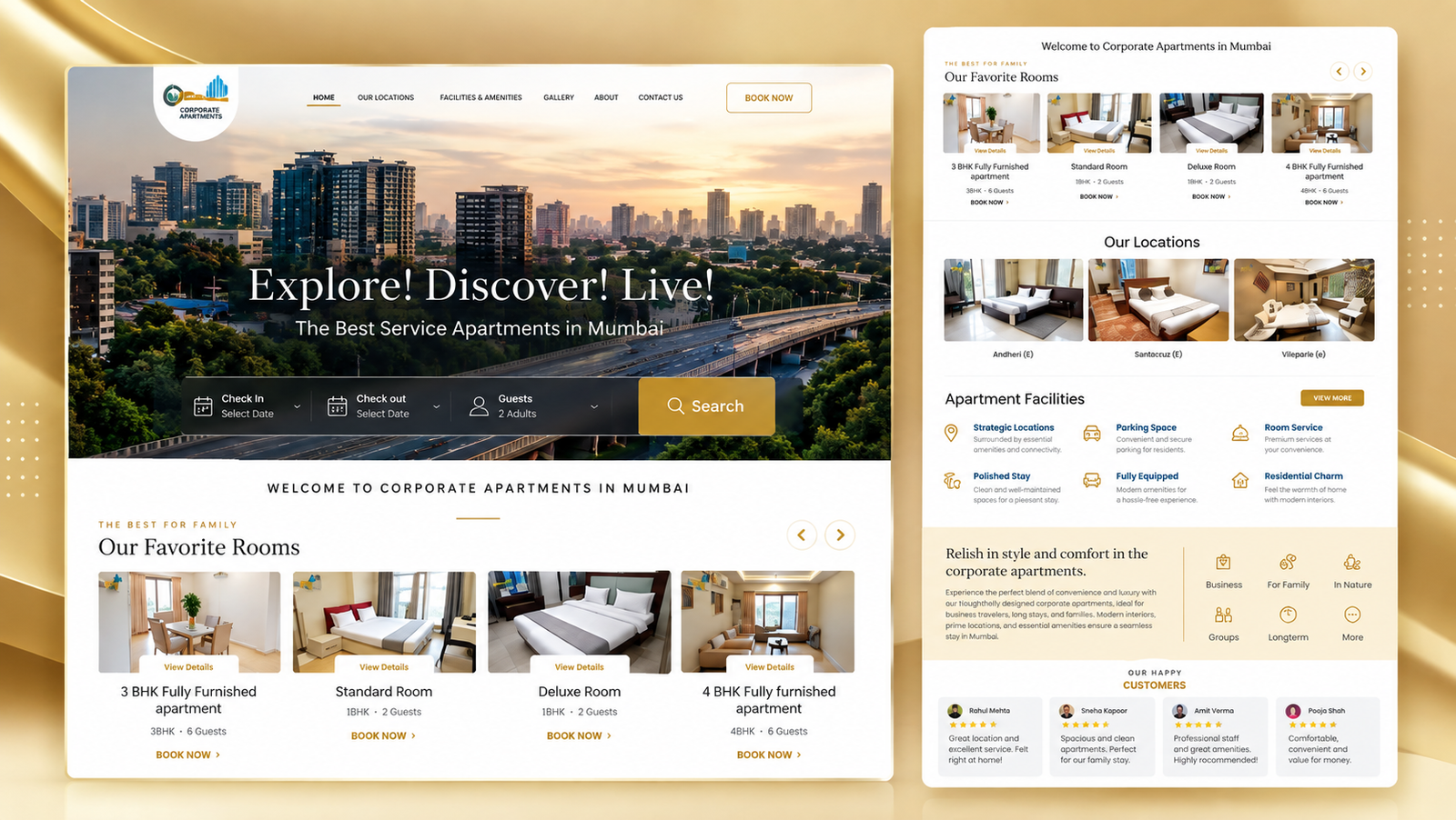 Corporate Apartments online booking website interface for serviced apartment lead generation